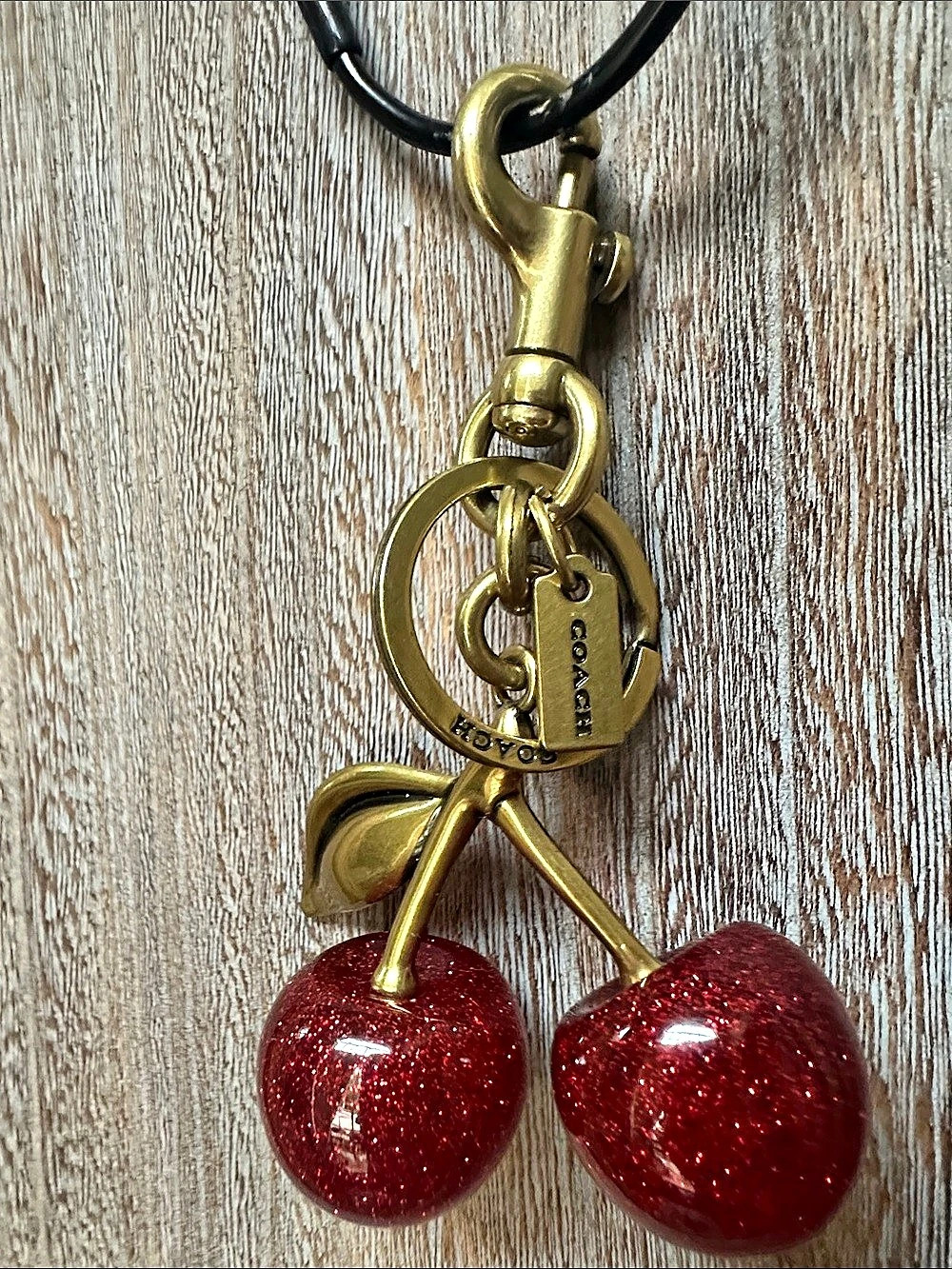 Coach Cherry Bag Charm Keychain Red & Gold